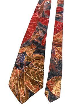 Adams Row Mens Tie Microfiber Red Brown Leaf Pattern Necktie